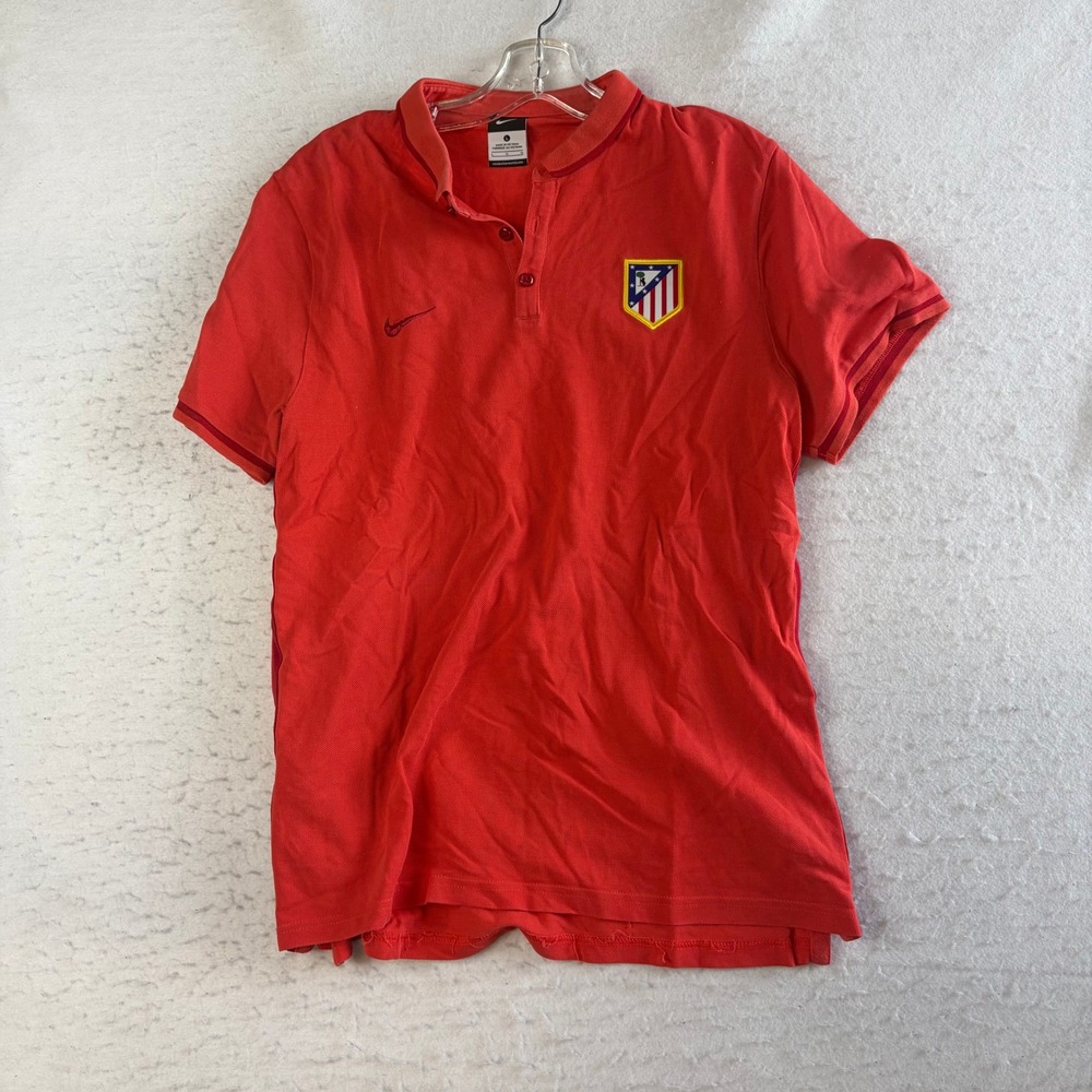 Nike Atletico Madrid Polo Shirt Large Red Soccer Football Crest Short Sleeve